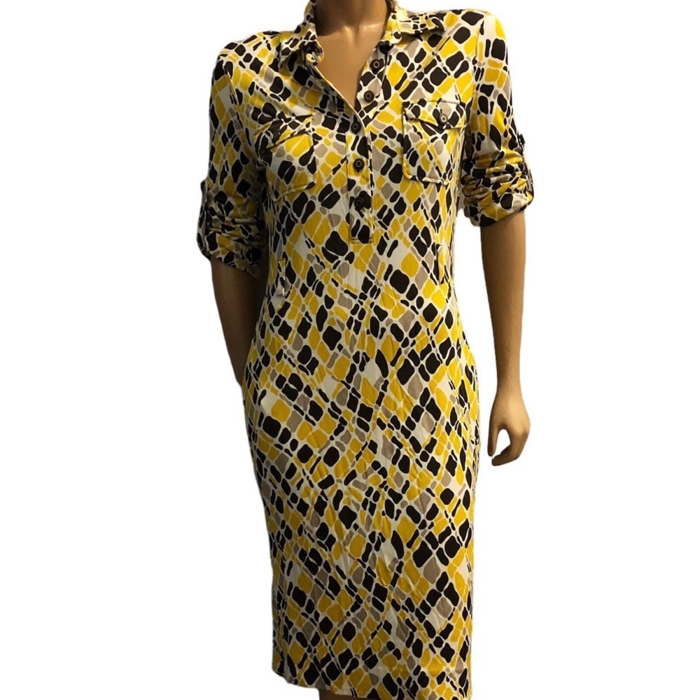 TORY BURCH Silk Yellow Belted Lightweight Summer Dress Xsmall - Picture 2 of 4